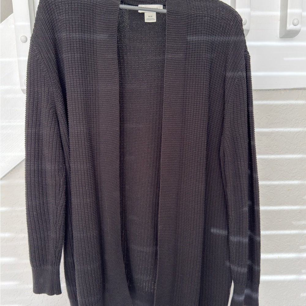 Open-Front Black Knit Cardigan